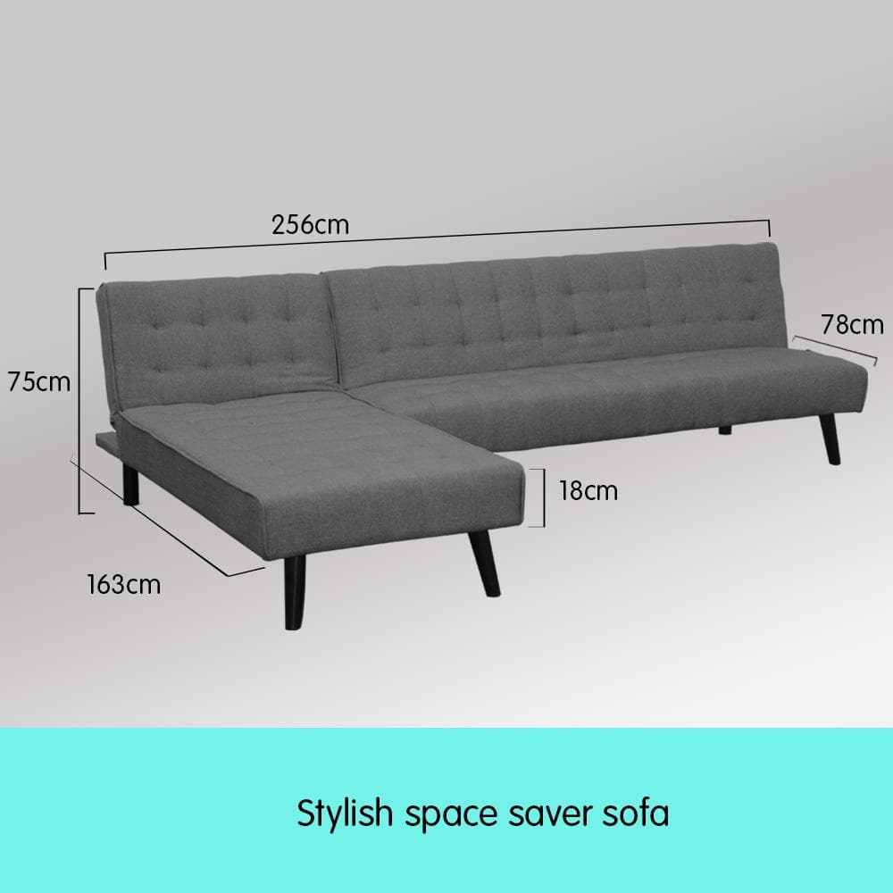 3-Seater Corner Sofa Bed with Lounge Chaise Couch Furniture Dark Grey