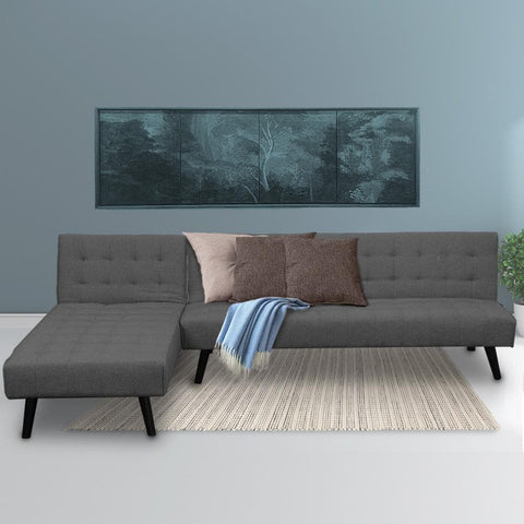 3-Seater Corner Sofa Bed with Lounge Chaise Couch Furniture Dark Grey