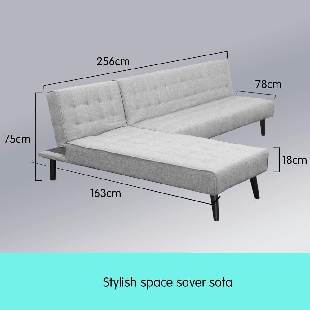 3-Seater Corner Sofa Bed with Lounge Chaise Couch Furniture Light Grey