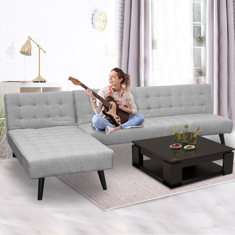 3-Seater Corner Sofa Bed with Lounge Chaise Couch Furniture Light Grey