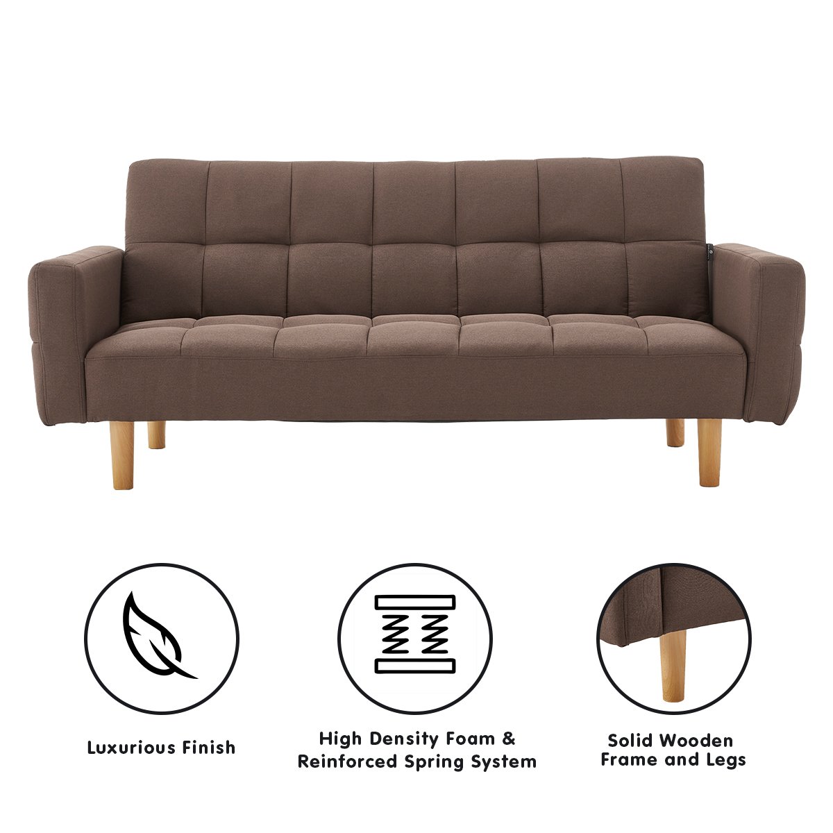 indoor furniture 3-Seater Fabric Sofa Bed Futon - Brown