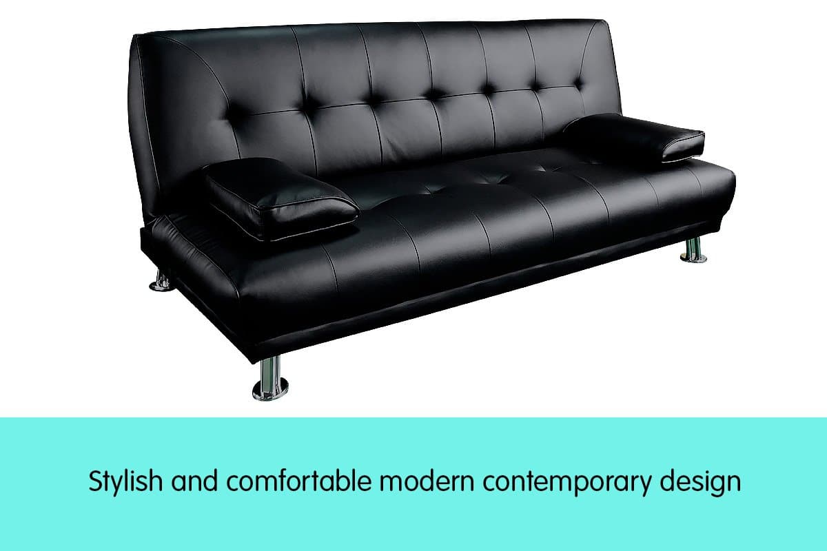 3 Seater Faux Leather Sofa Bed Couch Lounge Futon - Black