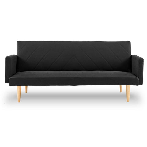3-Seater Faux Linen Sofa Bed Couch - Black