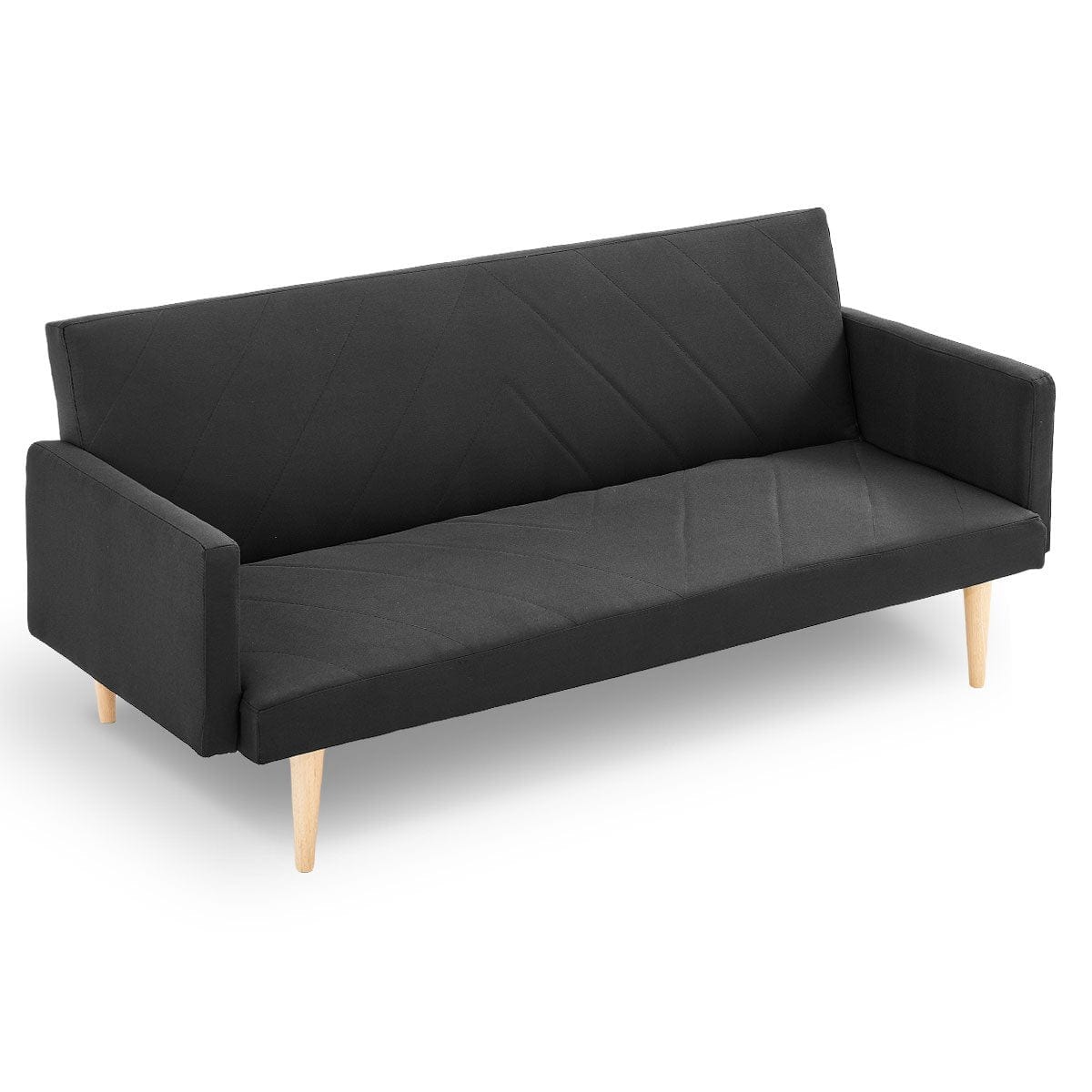 3-Seater Faux Linen Sofa Bed Couch - Black