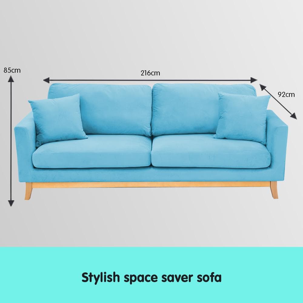 Sarantino 3 Seater Faux Velvet Sofa Bed Couch Furniture - Blue