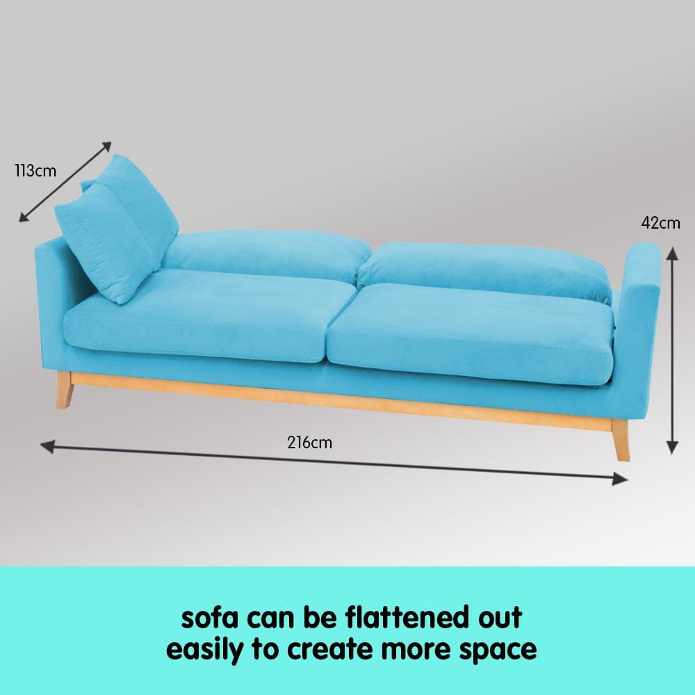 Sarantino 3 Seater Faux Velvet Sofa Bed Couch Furniture - Blue