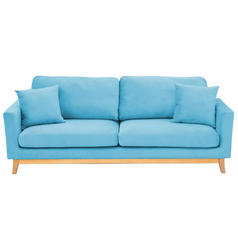 3 Seater Faux Velvet Sofa Bed Couch Furniture - Blue