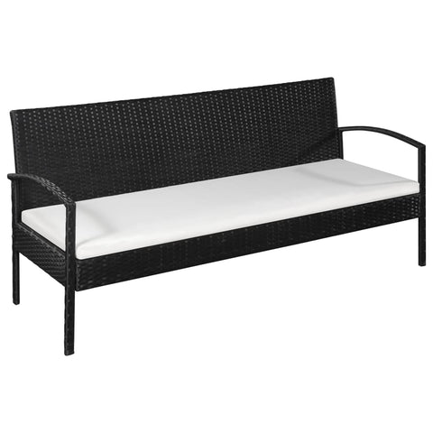 3 Seater Garden Sofa with Cushions Black Poly Rattan