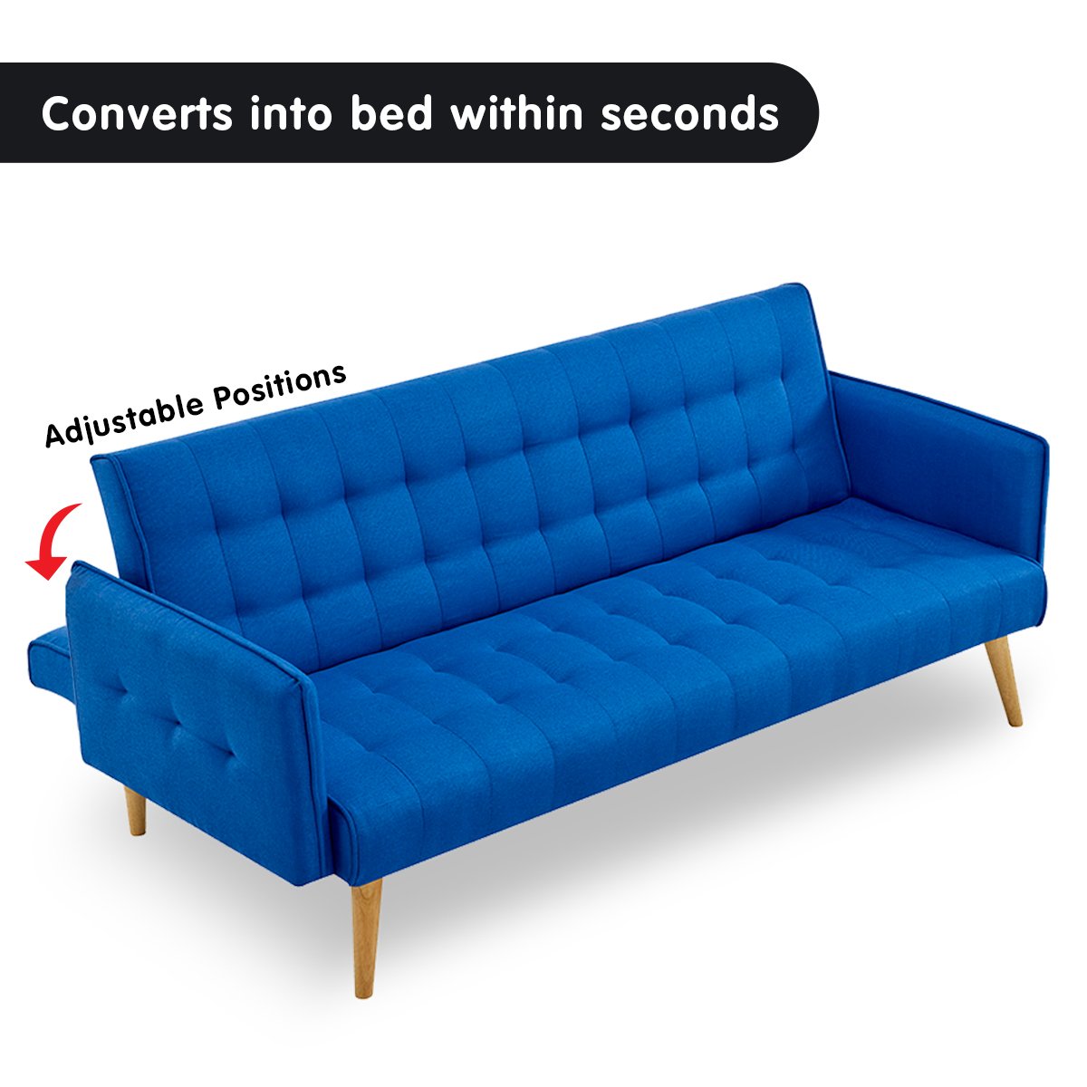 indoor furniture 3 Seater Modular Linen Fabric Sofa Bed Couch Armrest - Blue
