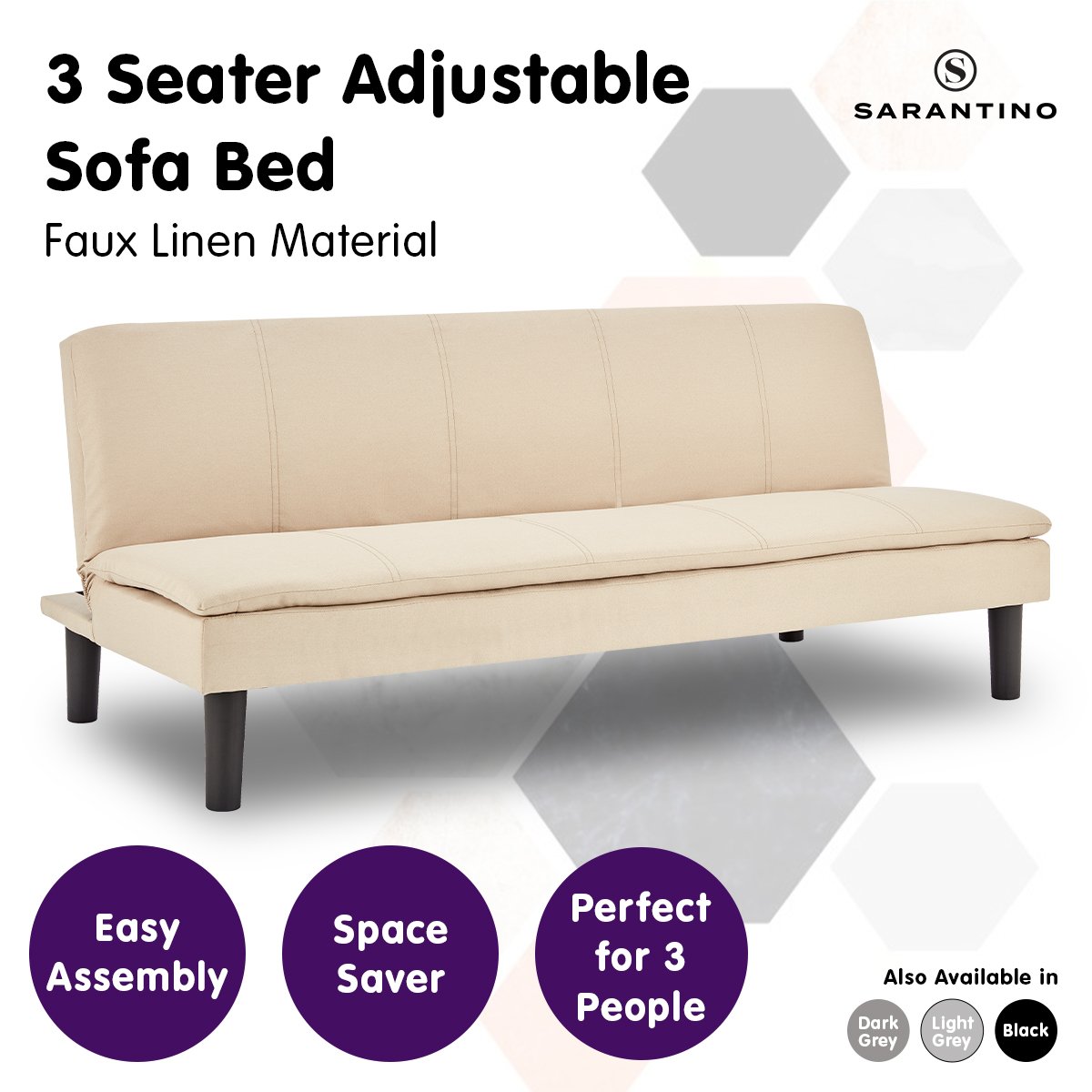 indoor furniture 3 Seater Modular Linen Fabric Sofa Bed Couch - Beige