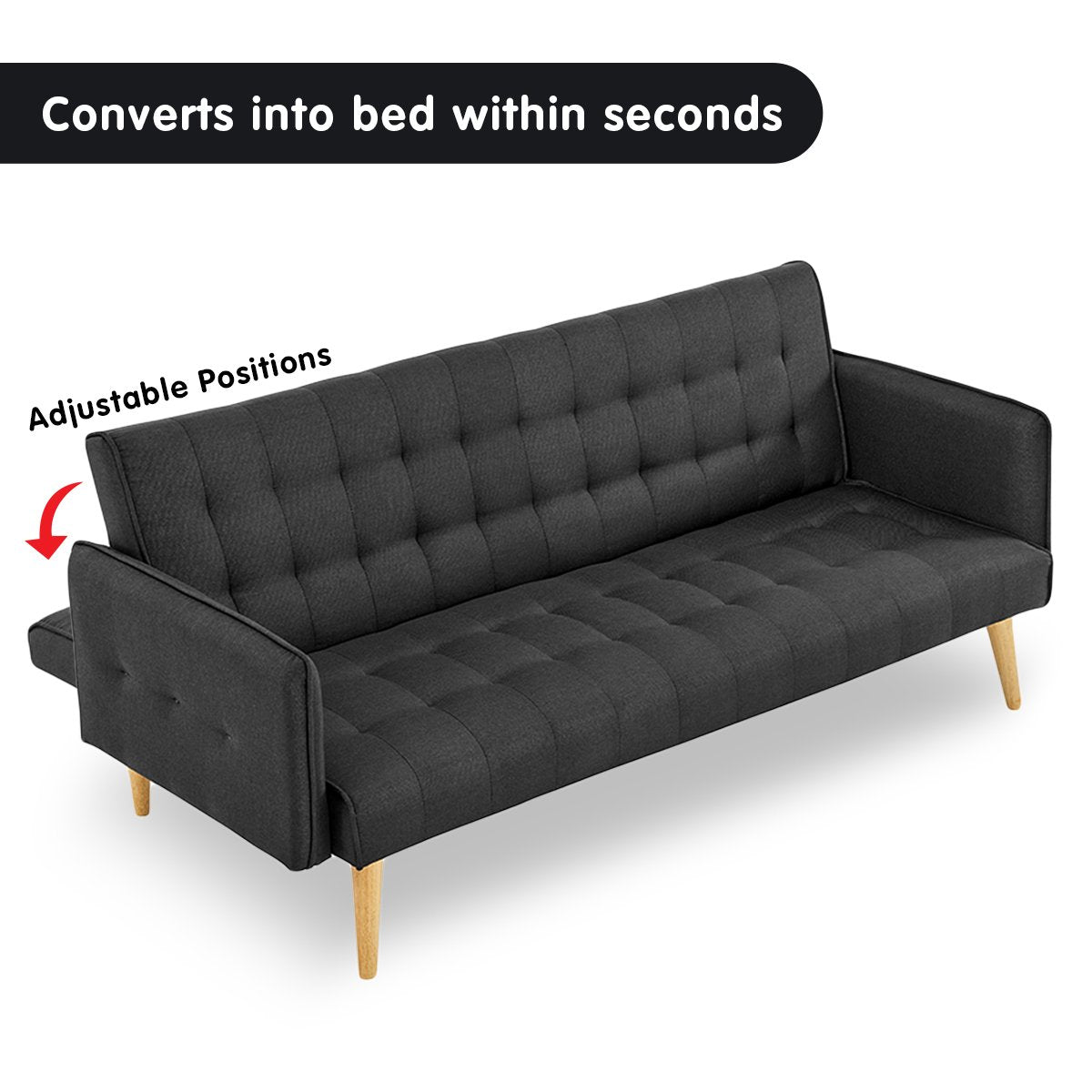 indoor furniture 3 Seater Modular Linen Fabric Sofa Bed Couch - Black
