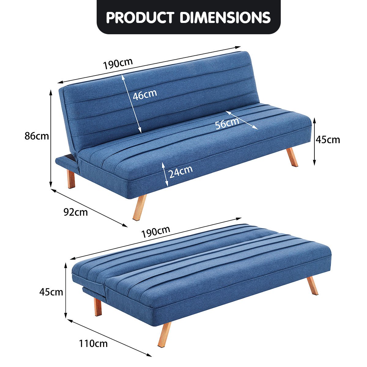 indoor furniture 3 Seater Modular Linen Fabric Sofa Bed Couch  - Dark Blue
