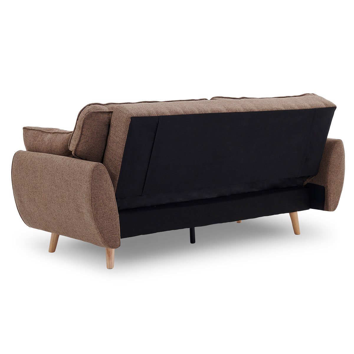 indoor furniture 3 Seater Modular Linen Fabric Sofa Bed Couch Futon - Brown