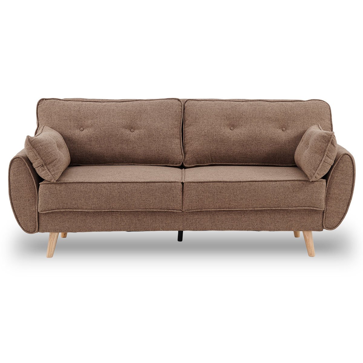 indoor furniture 3 Seater Modular Linen Fabric Sofa Bed Couch Futon - Brown
