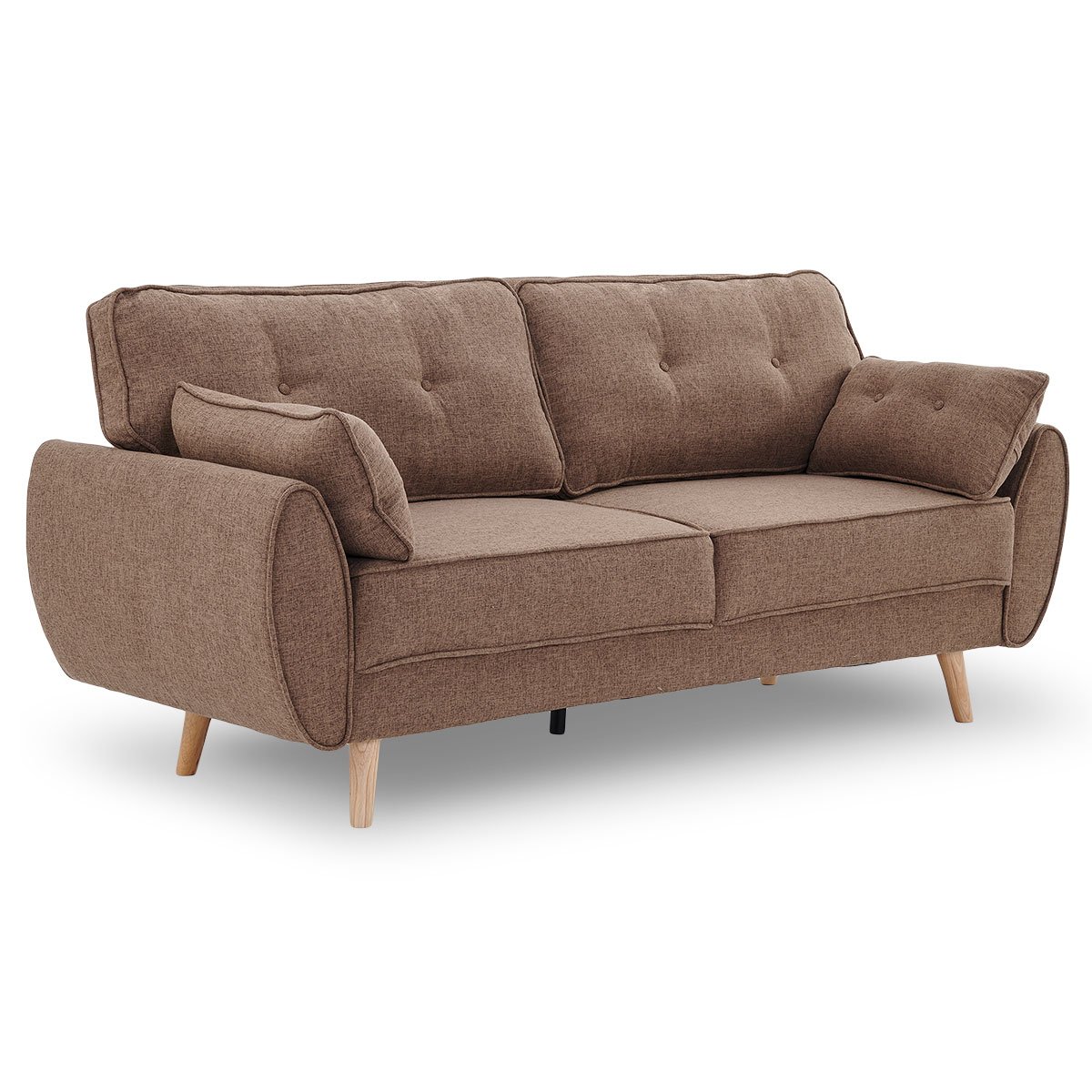 indoor furniture 3 Seater Modular Linen Fabric Sofa Bed Couch Futon - Brown