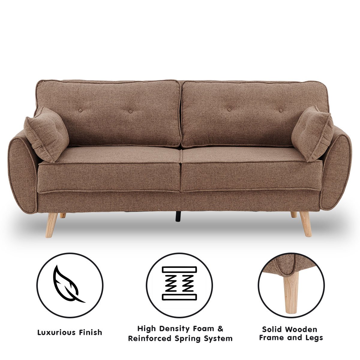 indoor furniture 3 Seater Modular Linen Fabric Sofa Bed Couch Futon - Brown