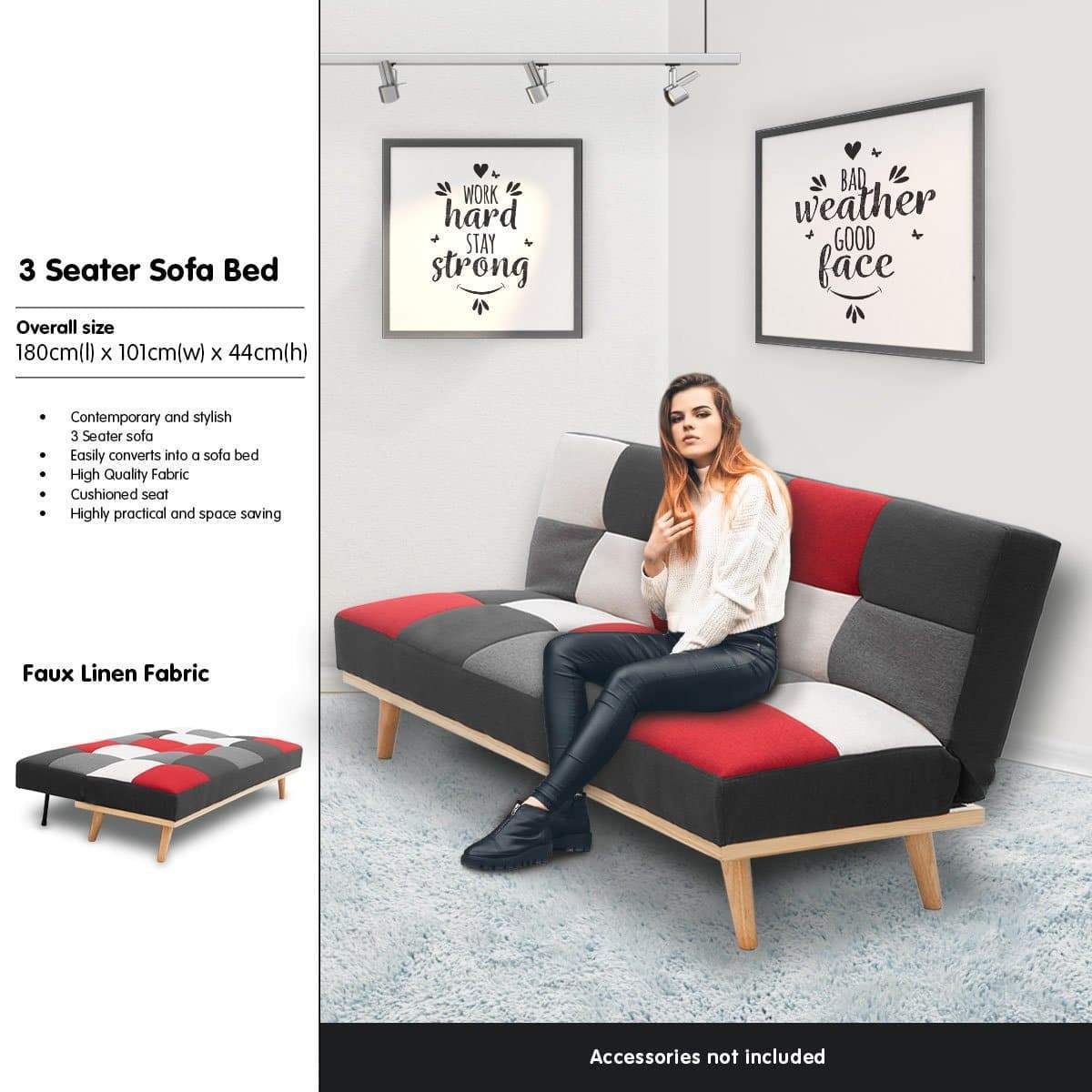 3 Seater Modular Linen Fabric Sofa Bed Couch - Multi-colour