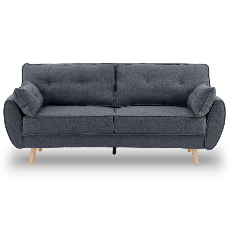 indoor furniture 3 Seater Modular Linen Fabric Wood Sofa Bed Couch- Dark Grey