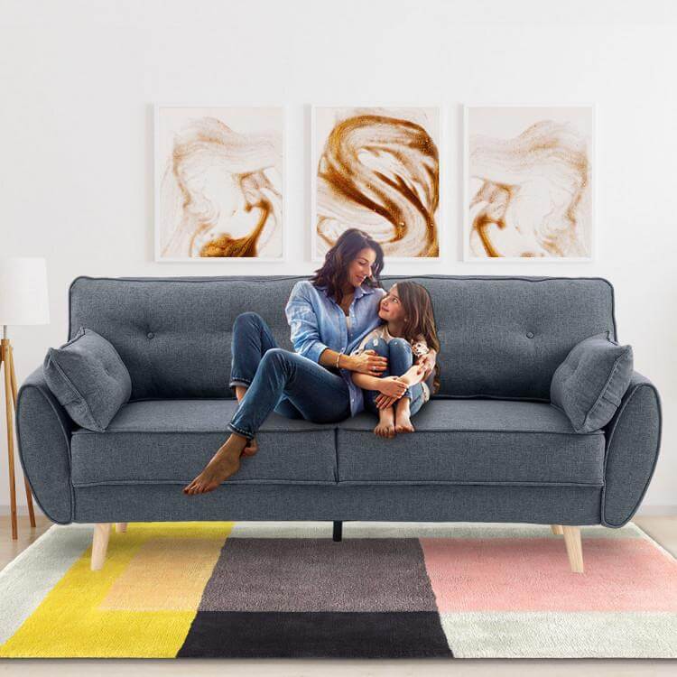 indoor furniture 3 Seater Modular Linen Fabric Wood Sofa Bed Couch- Dark Grey
