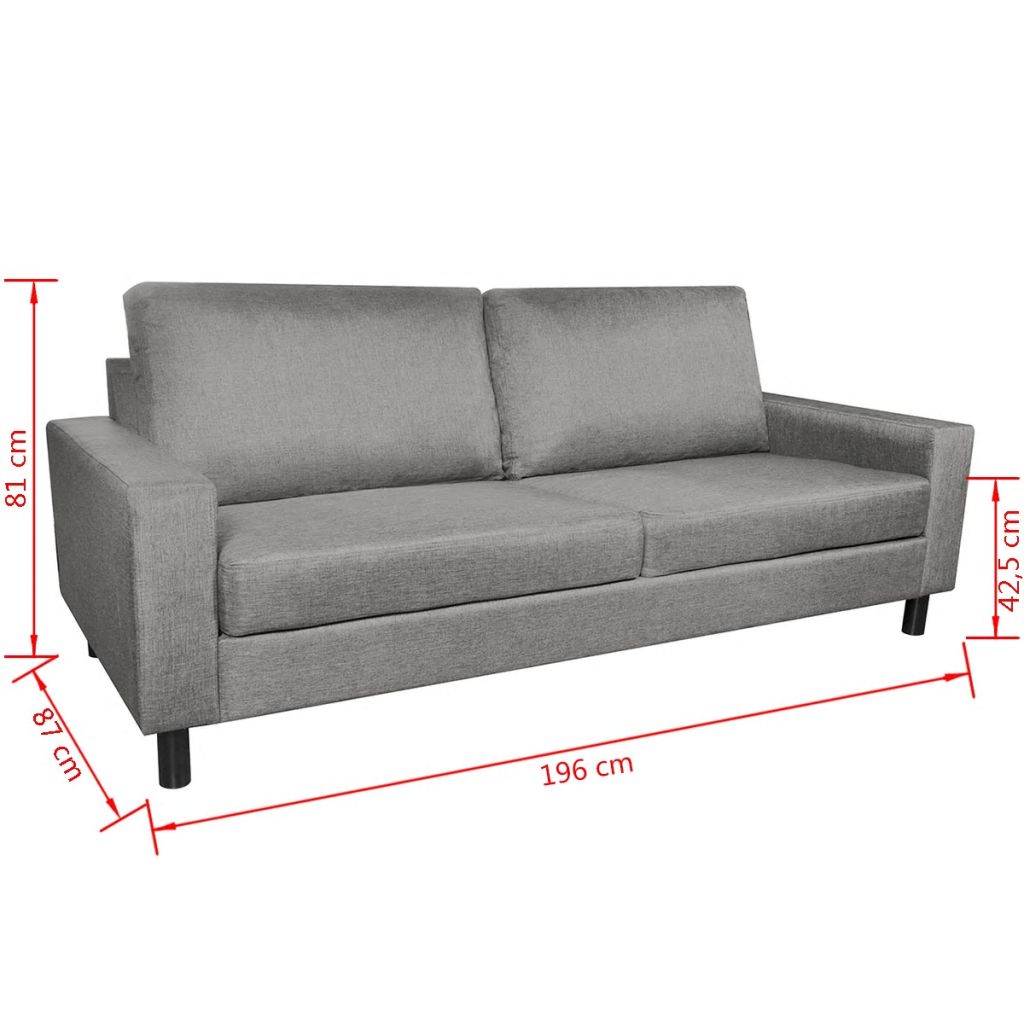 3-Seater Sofa Light Grey Fabric