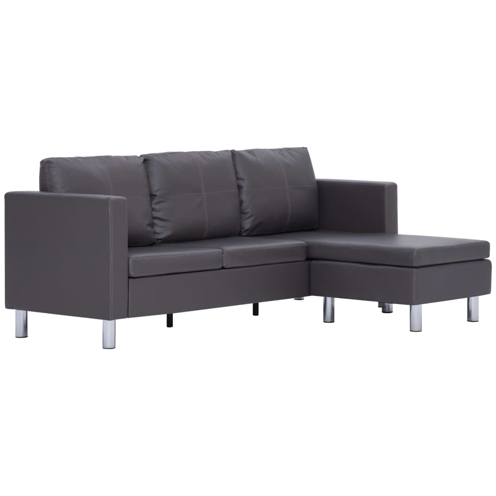 3-Seater Sofa with Cushions Grey Leather