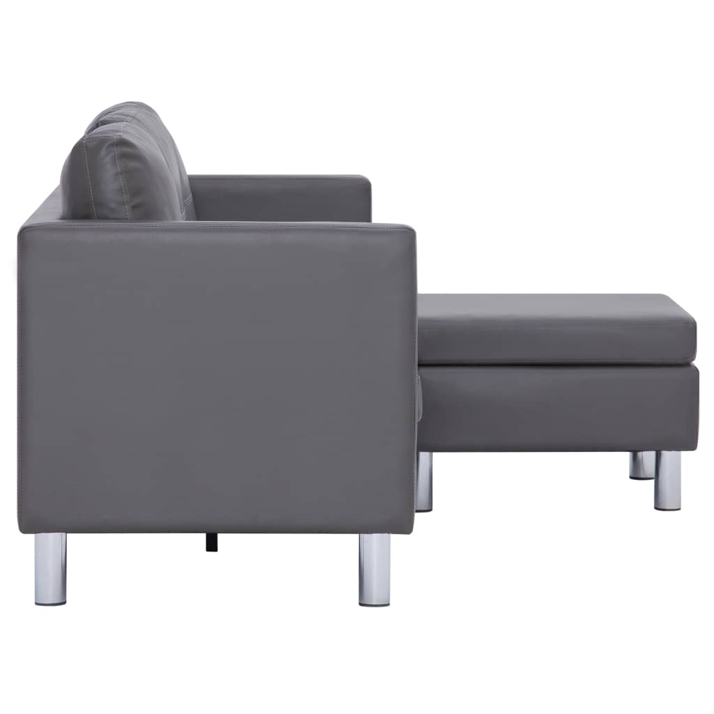 3-Seater Sofa with Cushions Grey Leather
