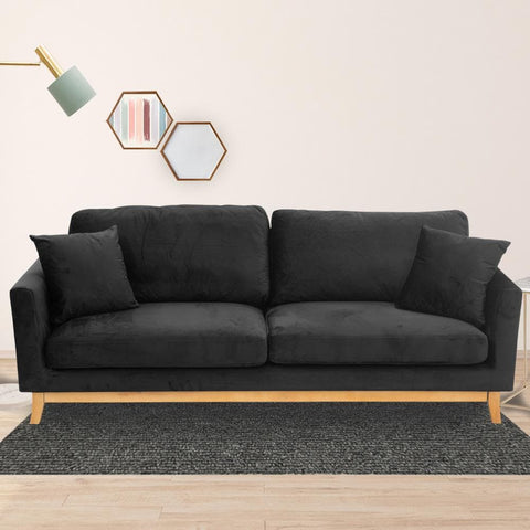 3 Seater Velvet Corner Sofa Bed - Black