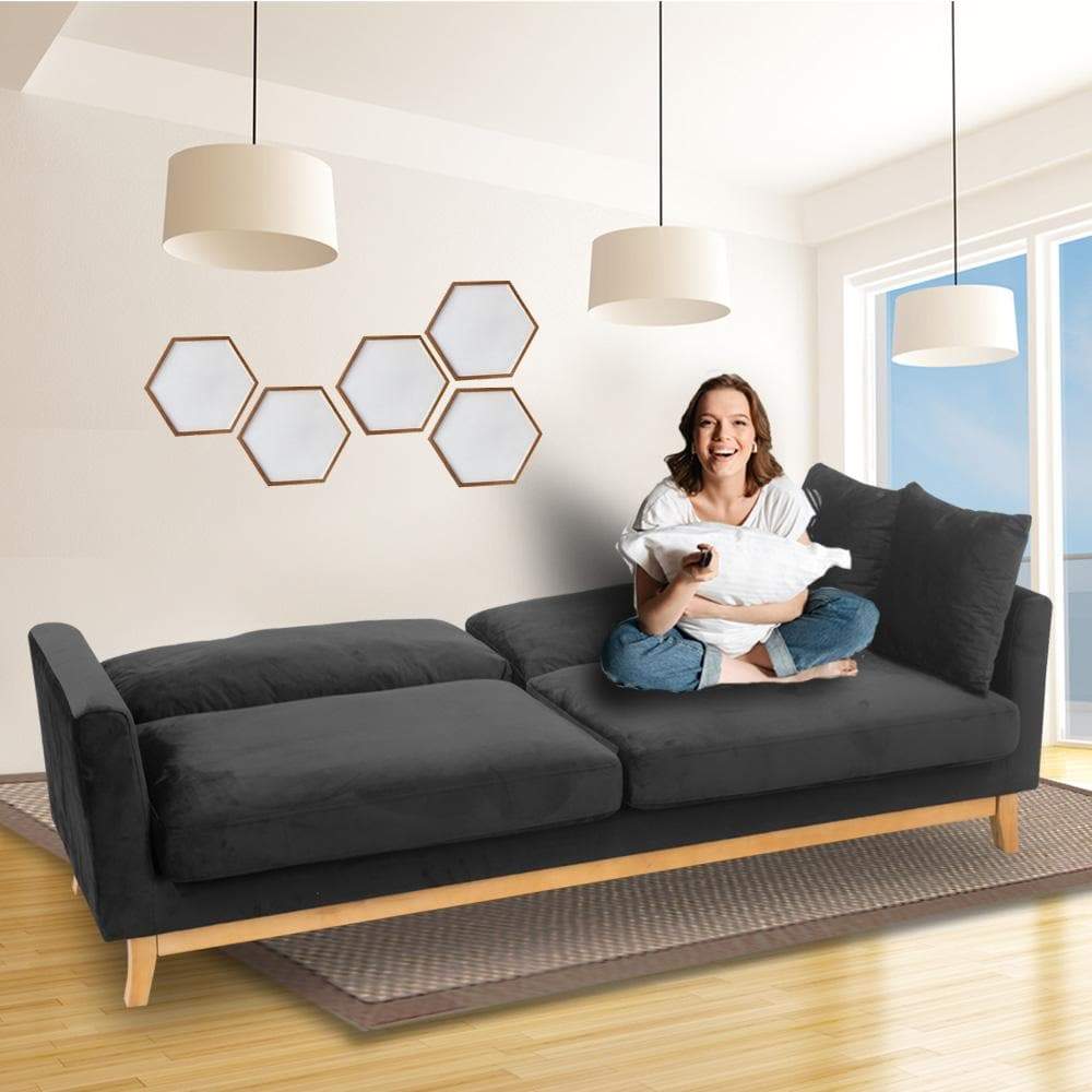 Sarantino 3 Seater Faux Velvet Sofa Bed Couch Furniture - Black