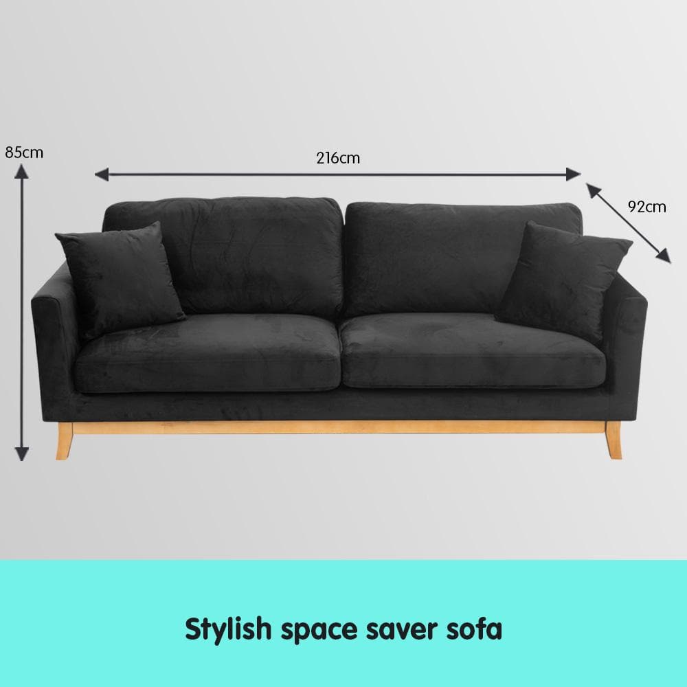 3 Seater Velvet Corner Sofa Bed - Black