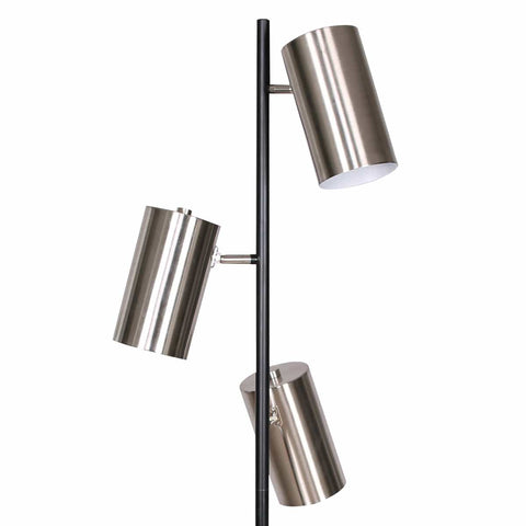 3-Shade Metal Floor Lamp Nickel & Matte Black Finish