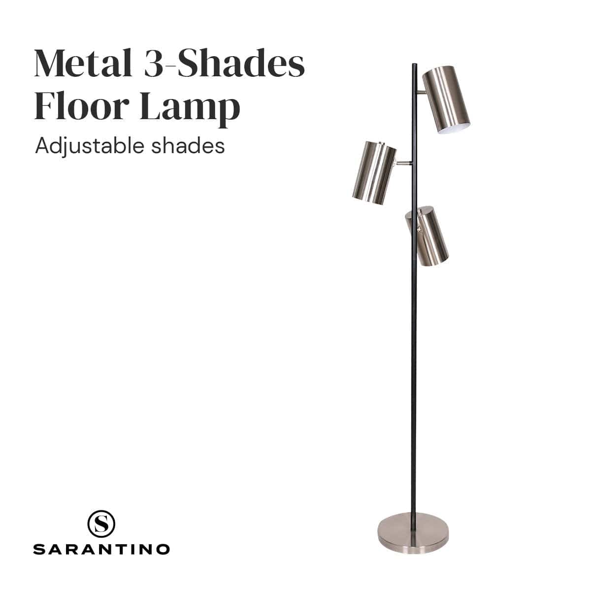 3-Shade Metal Floor Lamp Nickel & Matte Black Finish