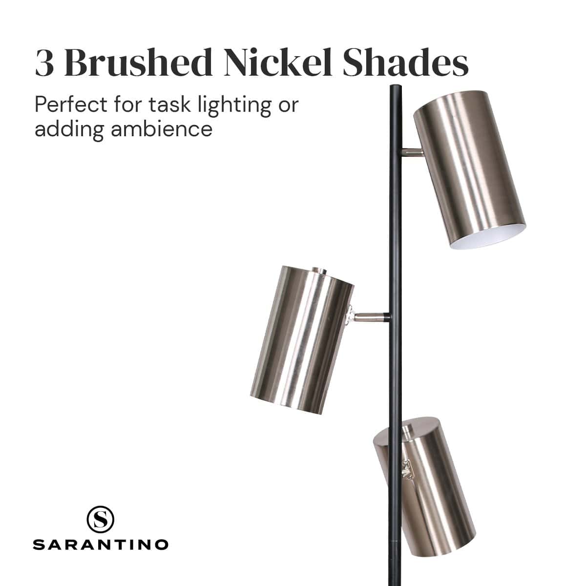 3-Shade Metal Floor Lamp Nickel & Matte Black Finish