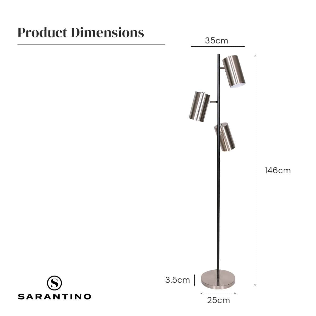 3-Shade Metal Floor Lamp Nickel & Matte Black Finish