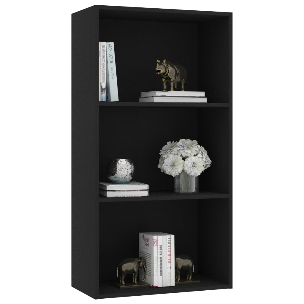 3-Tier Book Cabinet Black 60x30x114 cm Chipboard