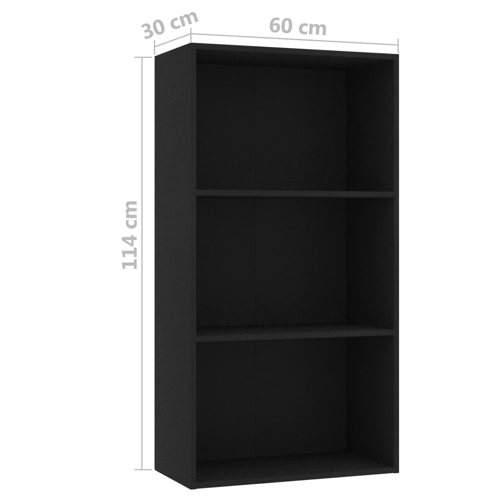 3-Tier Book Cabinet Black 60x30x114 cm Chipboard