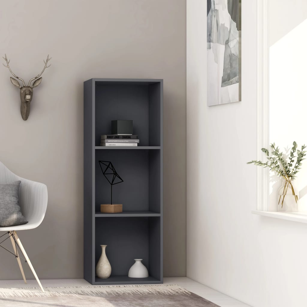 3-Tier Book Cabinet Grey 40x30x114 cm Chipboard