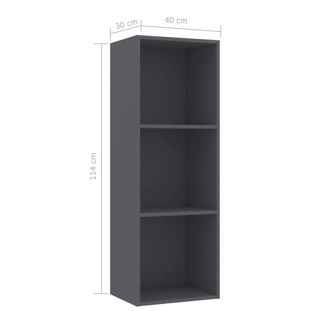 3-Tier Book Cabinet Grey 40x30x114 cm Chipboard