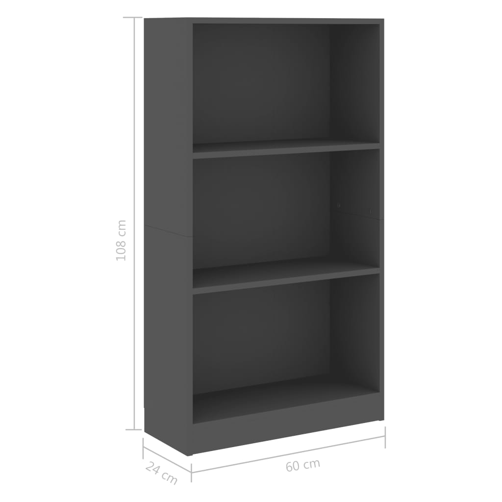 3-Tier Book Cabinet Grey 60x24x108 cm Chipboard