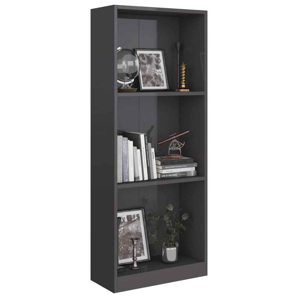 3-Tier Book Cabinet High Gloss Grey 40x24x108 cm Chipboard