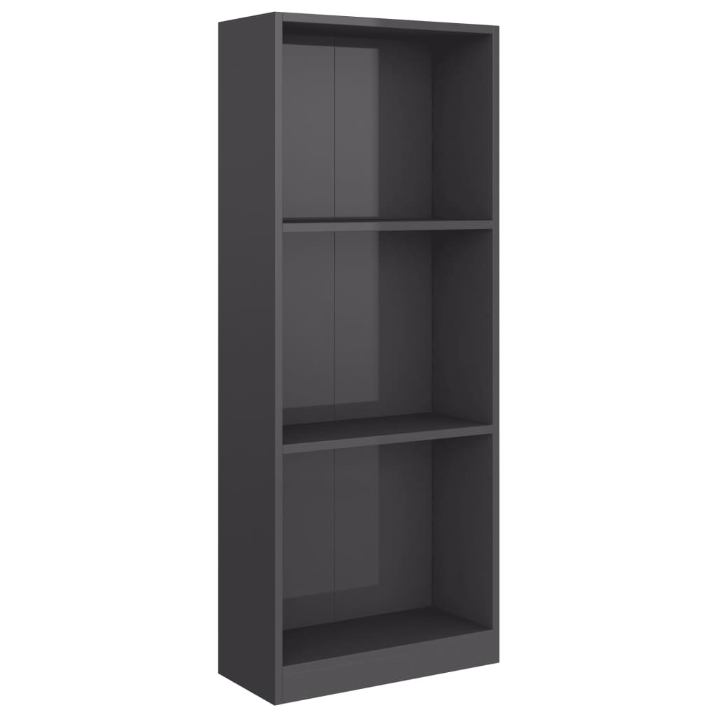 3-Tier Book Cabinet High Gloss Grey 40x24x108 cm Chipboard