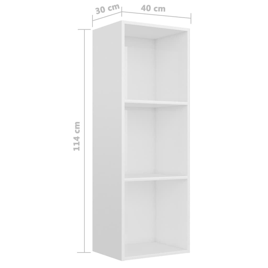 3-Tier Book Cabinet High Gloss White 40x30x114 cm Chipboard