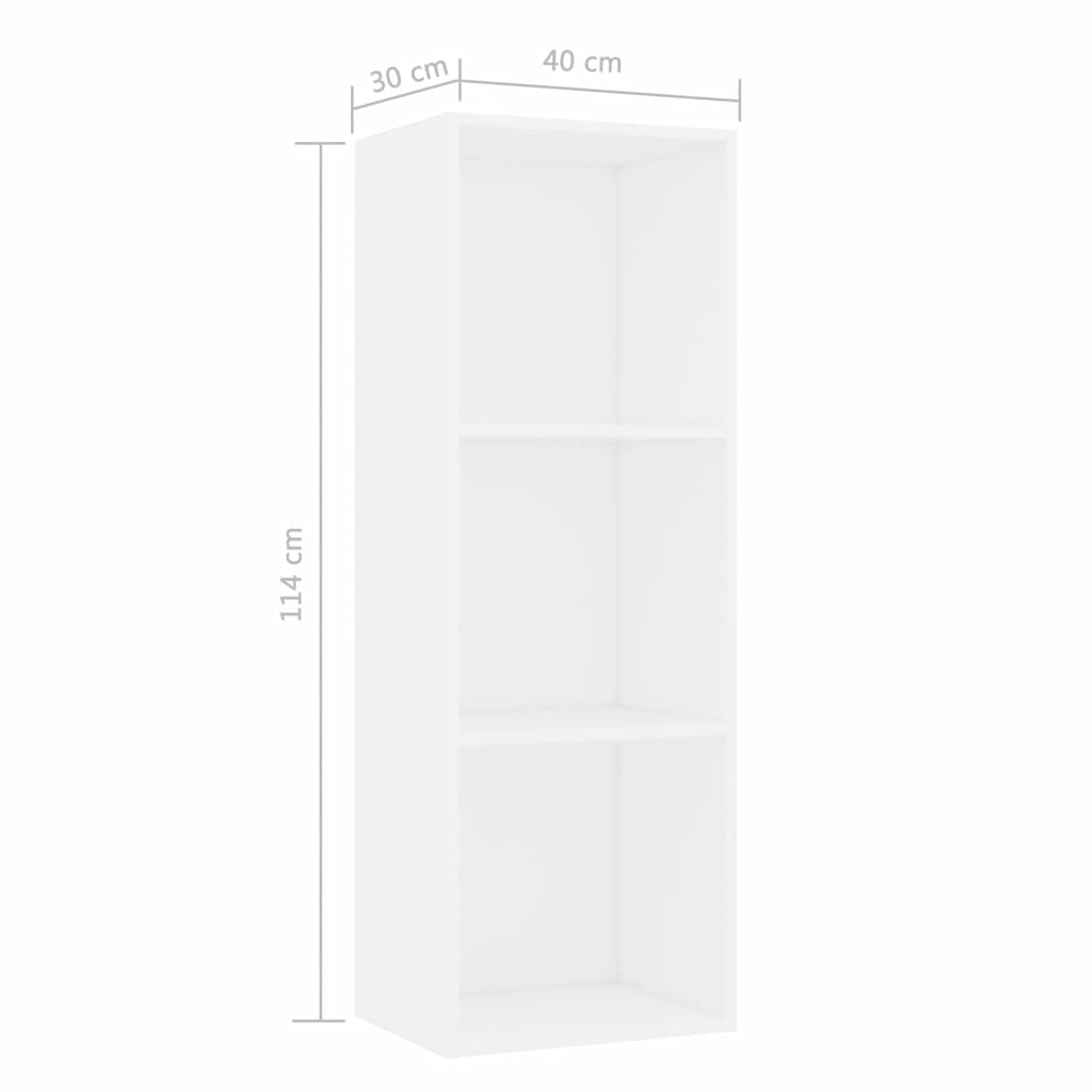 3-Tier Book Cabinet White 40x30x114 cm Chipboard