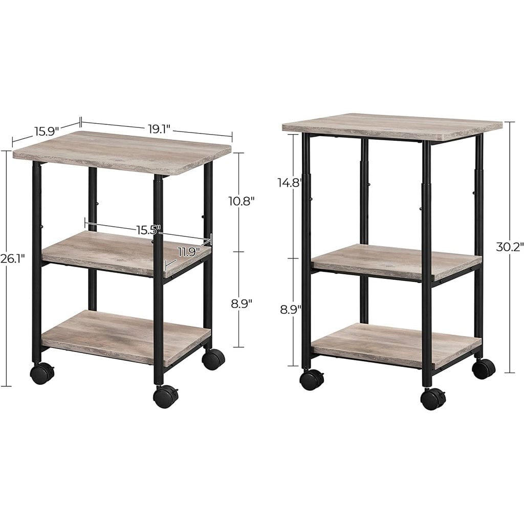 3-Tier Machine Cart with Wheels and Adjustable Table Top Greige and Black