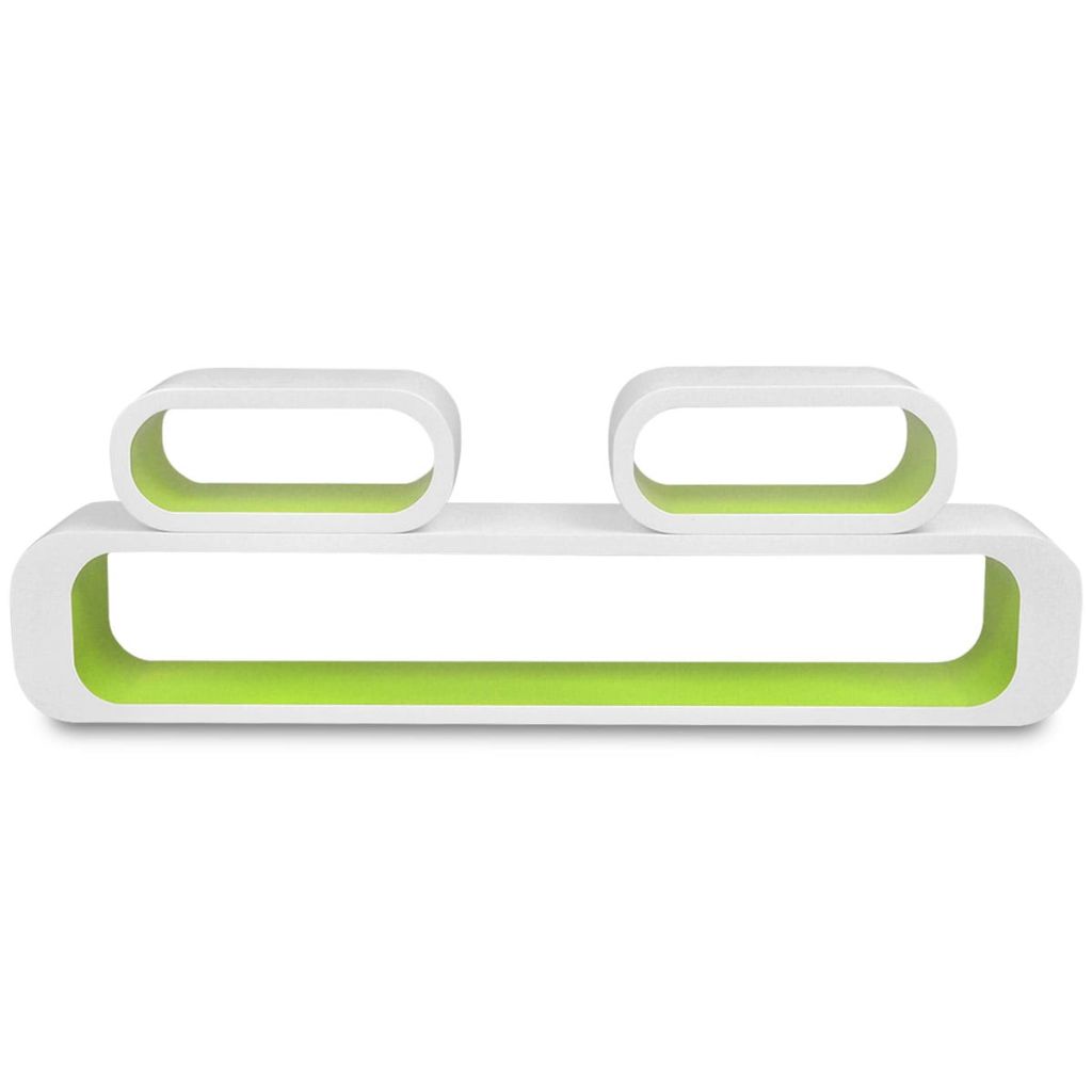 3 White-green MDF Floating Wall Display Shelf Cubes Book/DVD Storage