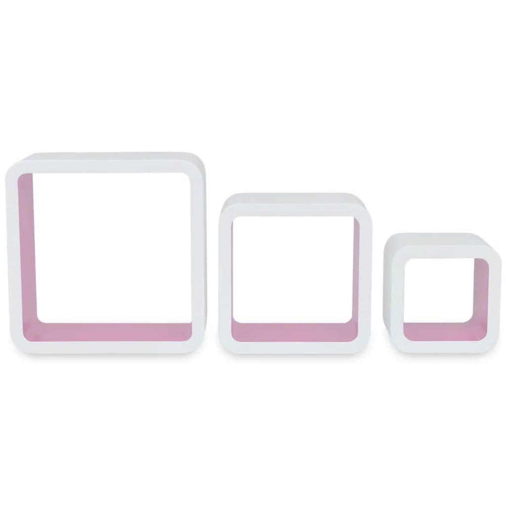 3 White-pink MDF Floating Wall Display Shelf Cubes Book/DVD Storage