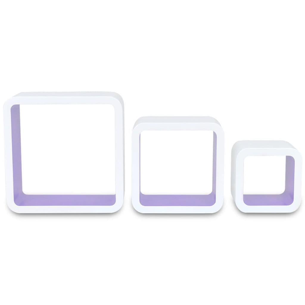 3 White-purple MDF Floating Wall Display Shelf Cubes Book/DVD Storage