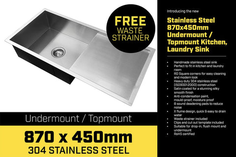 304 Stainless Steel Sink - 870 x 450mm