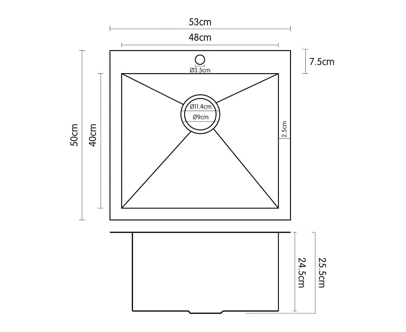 304 Stainless Steel Undermount Topmount Kitchen Laundry Sink - 530 x 500mm