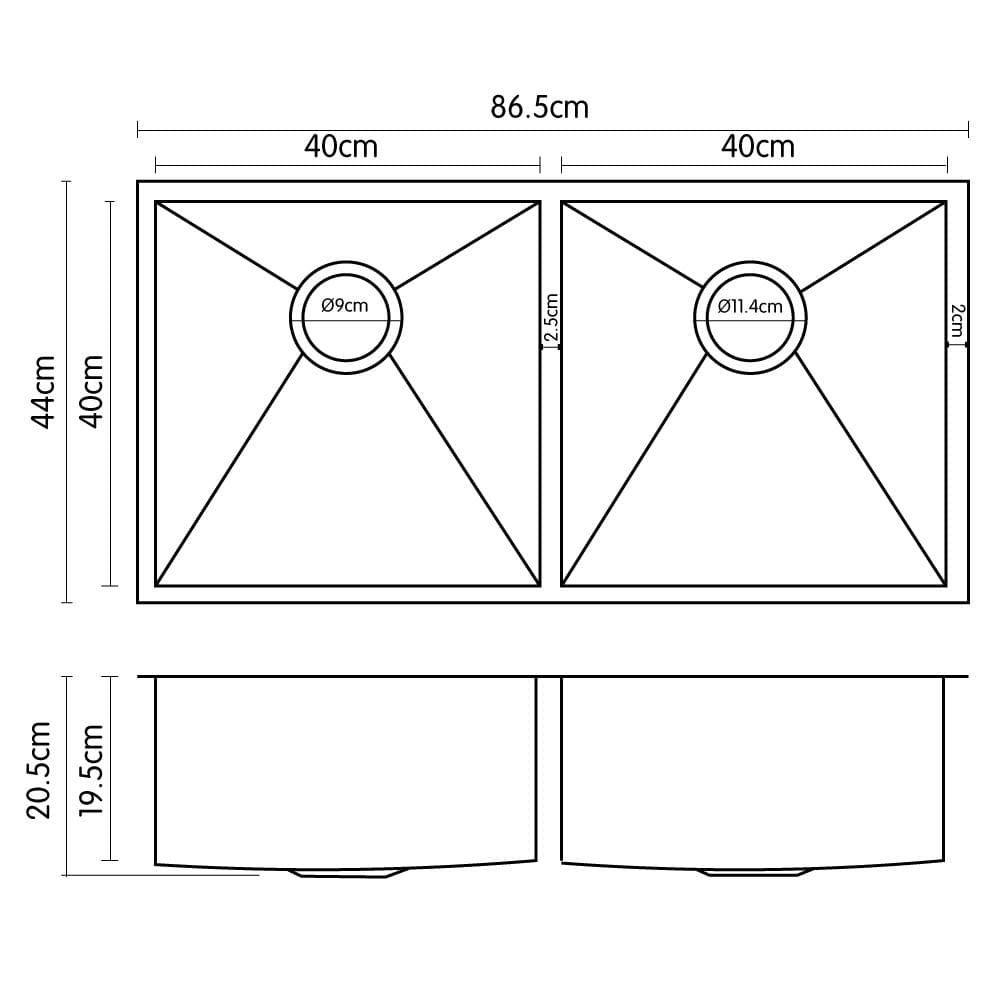 304 Stainless Steel Undermount Topmount Kitchen Laundry Sink - 865 x 440mm