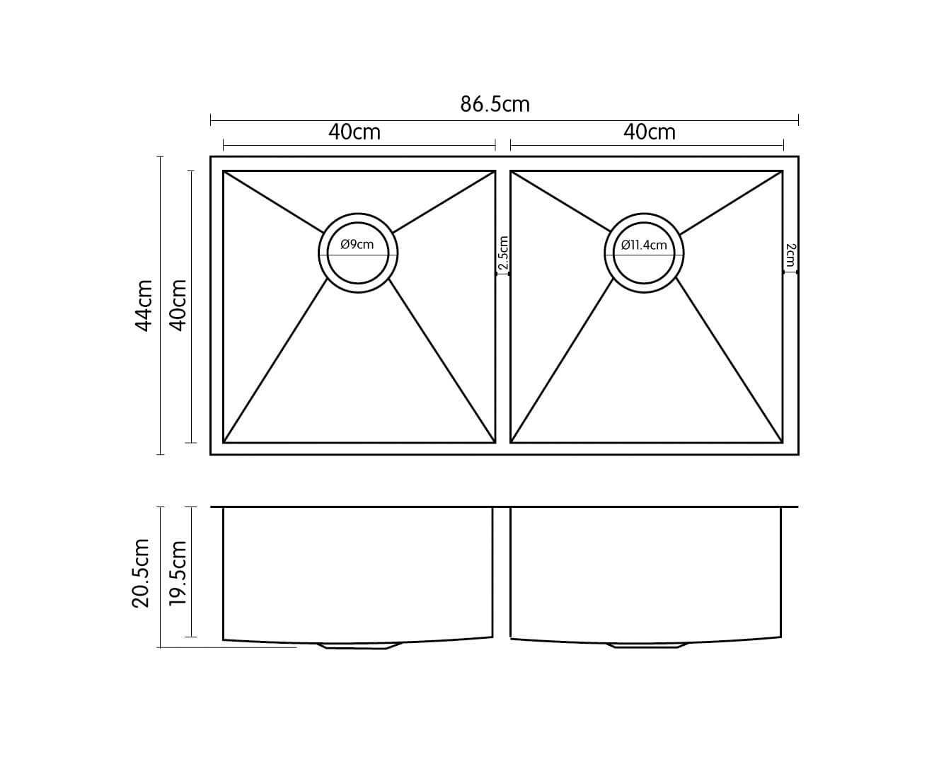 304 Stainless Steel Undermount Topmount Kitchen Laundry Sink - 865 x 440mm